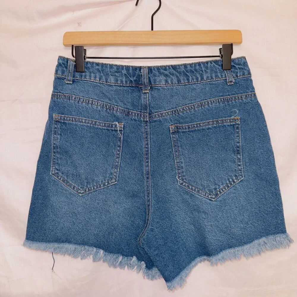 Refuge Denim Dark Wash High Waisted Distressed Mom Shorts size 7